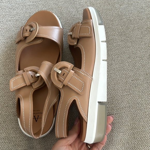 Aquatalia Sydni Khaki Leather Women’s Dual Buckle Sporty Sandal Size 9.5 EUC - Picture 4 of 12